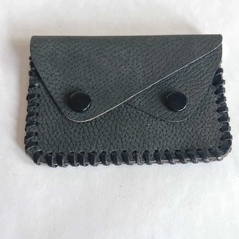 Handmade Black Leather Whipstitch Coin Purse Snap Wallet Eddie Personalization